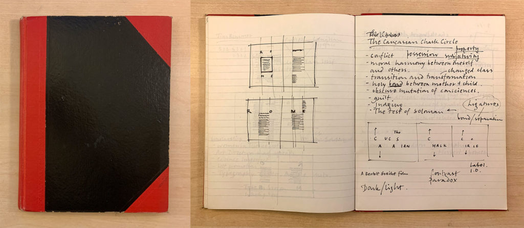 A black and red hardcover notebook closed and opened